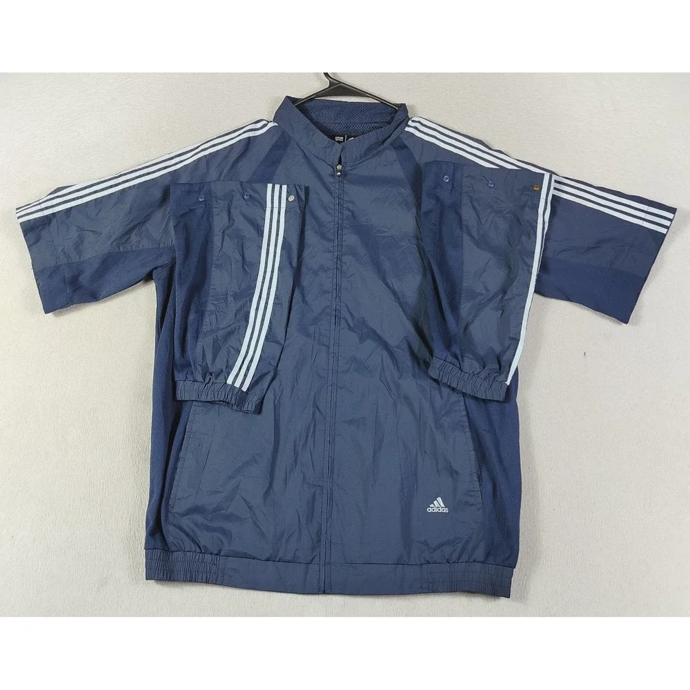 Vintage Adidas Track Jacket Mens M/L Blue 3 Stripe Button Off Sleeve Trefoil